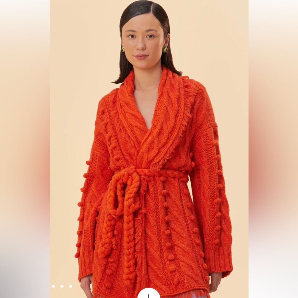 FarmRio Orange Braided Knit Cardigan